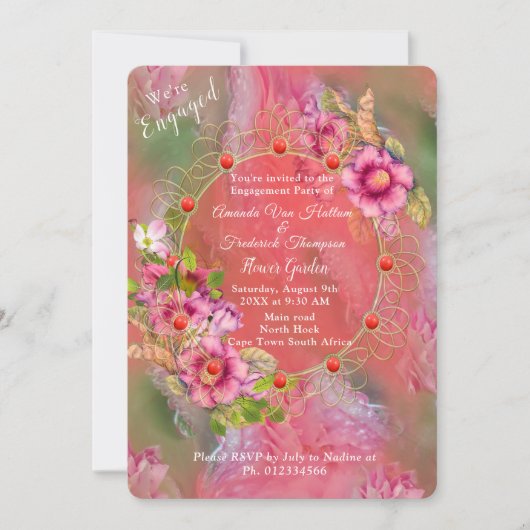 Koraal, gras en pioenroze bloemen kaart (Voorkant)