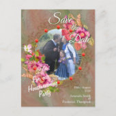 Koraal, gras en pony-roze bloei aankondigingskaart (Voorkant)