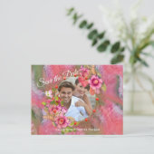 Koraal, gras en pony-roze bloei aankondigingskaart (Staand voorkant)