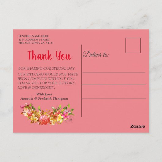 Koraal, gras en pony-roze bloei briefkaart (Achterkant)