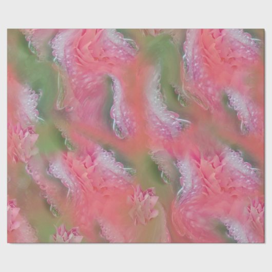 Koraal, gras en pony-roze bloei cadeaupapier (Zoom)