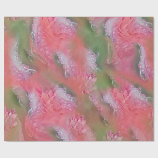 Koraal, gras en pony-roze bloei cadeaupapier (Vlak)