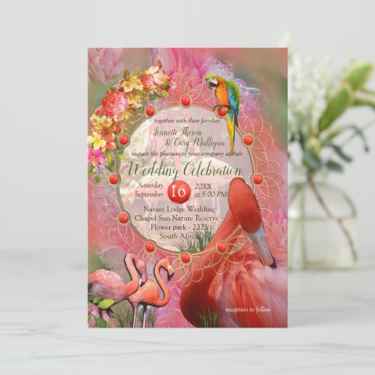 Koraal, gras en pony-roze bloei kaart (Staand voorkant)