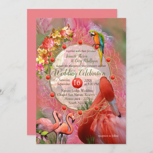 Koraal, gras en pony-roze bloei kaart (Voorkant / Achterkant)