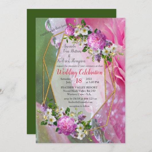 Koraal, gras en pony-roze bloei kaart (Voorkant / Achterkant)