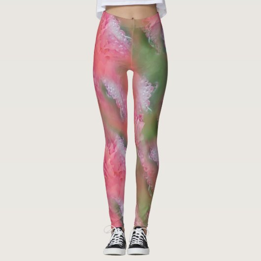 Koraal, gras en pony-roze bloei leggings (Voorkant)