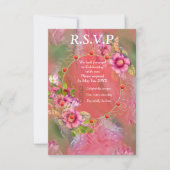 Koraal, gras en pony-roze bloei RSVP kaartje (Voorkant)