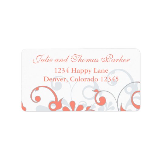 Koraal Grijs Abstract Bloemen Bruiloft Retouradres Etiket (Voorkant)