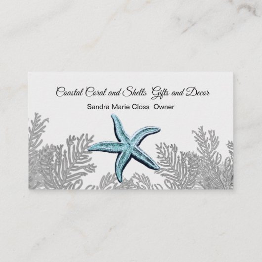 Koraal Grijs Blauw Zeester Eenvoudige Kust Visitekaartje (Achterkant)