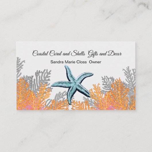 Koraal Grijs Blauwgroen Zeester Eenvoudige Kust Visitekaartje (Achterkant)
