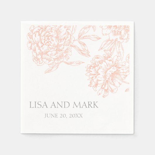 Koraal Grijs Bloemen Vintage Trouwpapier Servetten (Voorkant)
