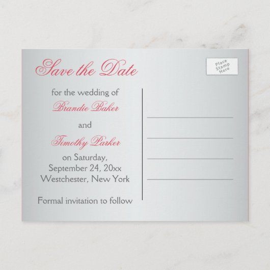 Koraal, Grijs Bloemharten Save the Date Briefkaart (Achterkant)