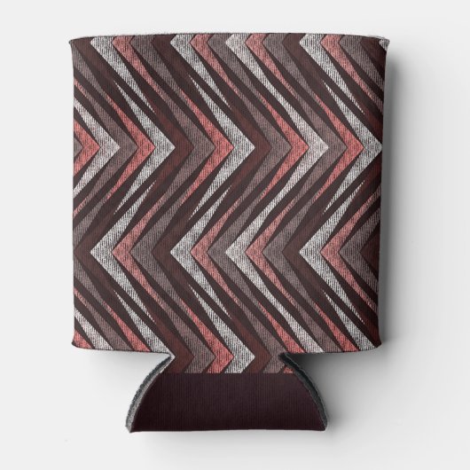 Koraal, grijs, bruin zigzagpatroon. blikjeskoeler (Voorkant)