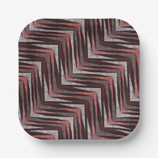 Koraal, grijs, bruin zigzagpatroon. papieren bordje (Voorkant)