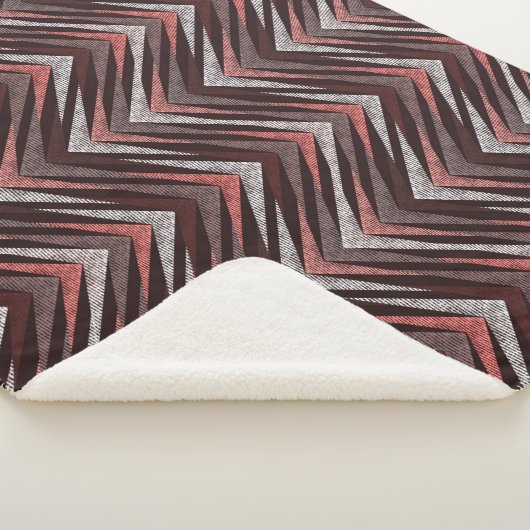 Koraal, grijs, bruin zigzagpatroon. sherpa deken (3/4)