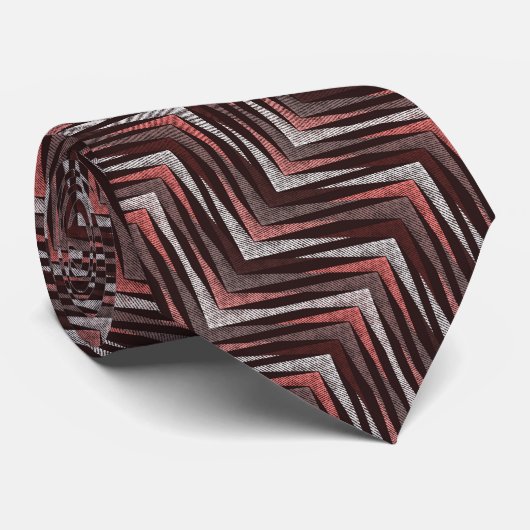 Koraal, grijs, bruin zigzagpatroon. stropdas (Opgerold)