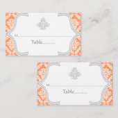 Koraal, grijs damast trouwplaats kaart plaatskaartje (Voorkant / Achterkant)