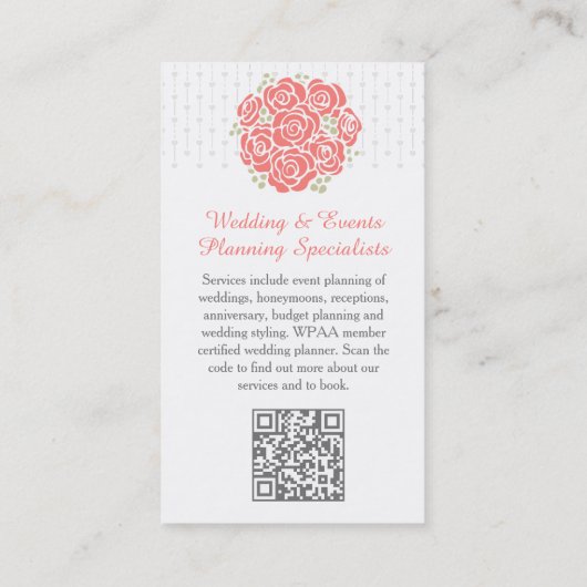 Koraal-, grijs- en wittrouwplanner QR Visitekaartje (Achterkant)