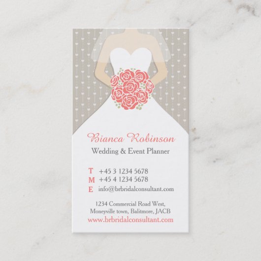Koraal-, grijs- en wittrouwplanner QR Visitekaartje (Voorkant)