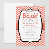 Koraal Grijs Herringbone Baby Douche Uitnodigingen (Voorkant / Achterkant)