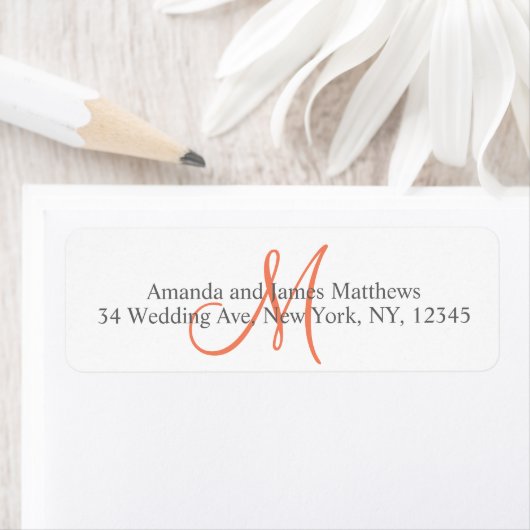 Koraal Grijs Monogram voor Bruiloften Etiket (Insitu)
