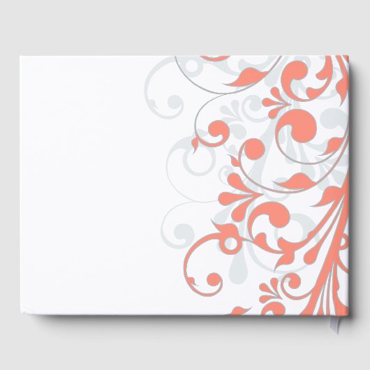 Koraal, Grijs Wit Bloemen bruiloft gastenboek (Achterkant)