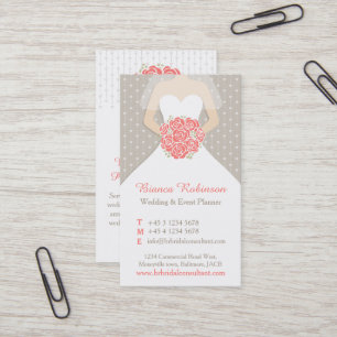 Koraal, grijs & wit weddingplanner visitekaartje