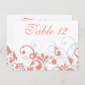 Koraal, Grijs, & Witte Trouwtafel Kaarten (Voorkant / Achterkant)