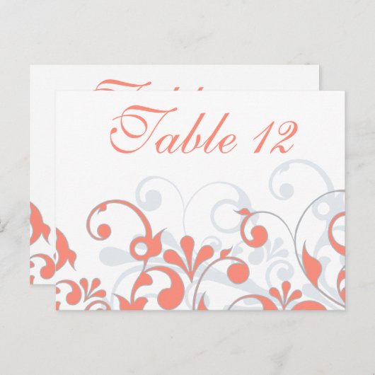 Koraal, Grijs, & Witte Trouwtafel Kaarten (Voorkant / Achterkant)