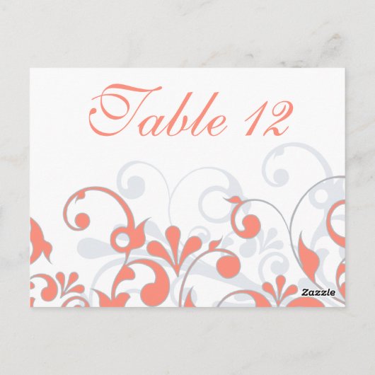 Koraal, Grijs, & Witte Trouwtafel Kaarten (Achterkant)
