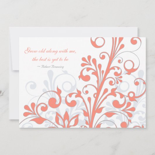 Koraal, grijze witte Floral bruiloft uitnodiging (Achterkant)