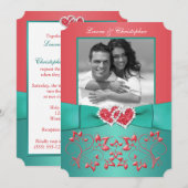 Koraal, Groene Bloemen Aangesloten Harten FOTO Uit Kaart (Voorkant / Achterkant)