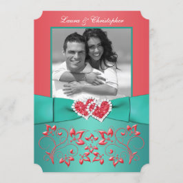 Koraal, Groene Bloemen Aangesloten Harten FOTO Uit Kaart