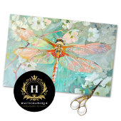 Koraal Groene Dragonfly Bloemen Decoupage Tissuepapier