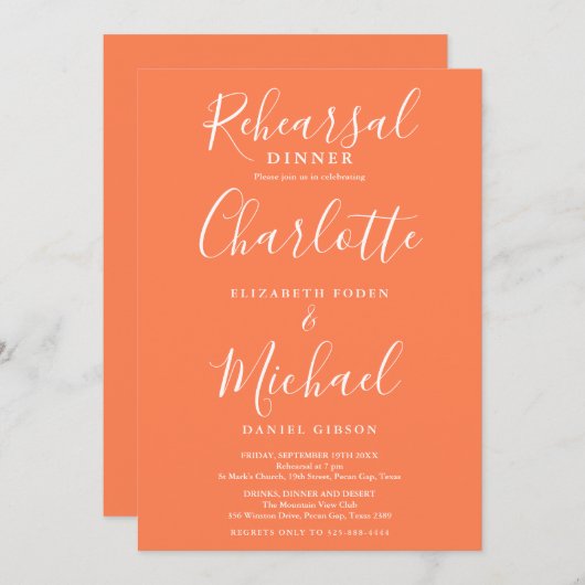 Koraal Handtekening Script Repetitie Diner Kaart (Voorkant / Achterkant)