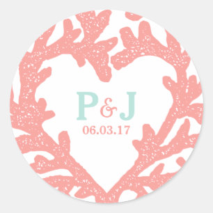 Koraal Hart Aqua Beach Bruiloft Stickers