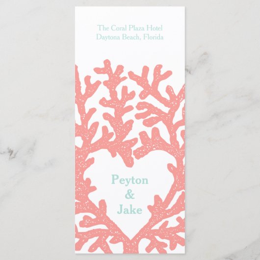 Koraal Hart Aqua Strand Bruiloft Menu (Achterkant)