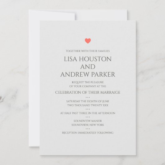 Koraal Hart Bruiloft Kaart (Voorkant)