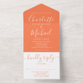 Koraal Hedendaagse Script Minimalistische Trouw All In One Uitnodiging (Binnen)