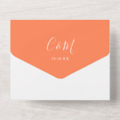 Koraal Hedendaagse Script Minimalistische Trouw All In One Uitnodiging (Achterkant)