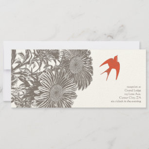 Koraal Heirloom Floral  Bird Wedding Kaart