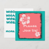 Koraal, Hibiscus Tropische Aangepaste Invitaties Kaart (Voorkant / Achterkant)