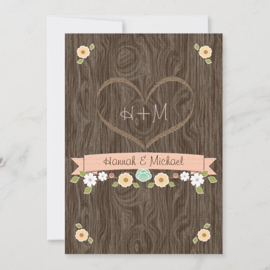 Koraal Hoefijzer Hart Westerne bruiloft Kaart (Achterkant)