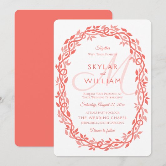 Koraal Houten Bruiloft Levende Koraal Krans Chic Kaart (Voorkant / Achterkant)