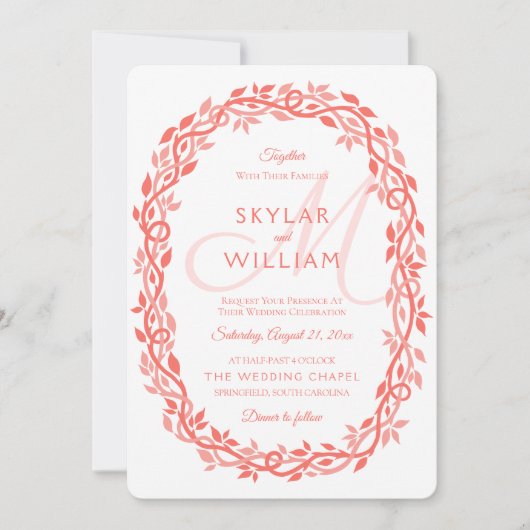 Koraal Houten Bruiloft Levende Koraal Krans Chic Kaart (Voorkant)