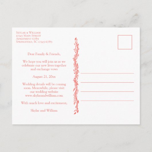 Koraal Houtig Huwelijk Save The Date Jouw Foto Uitnodiging Briefkaart (Achterkant)