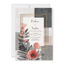 Koraal & houtskool Abstracte Bloemen Wedding