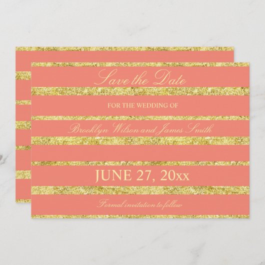 Koraal Huwelijk Save The Date Kaarten Met Goud Fol (Voorkant / Achterkant)