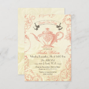 Koraal Ivory Rozen  Bridal Tea nodigt uit Kaart