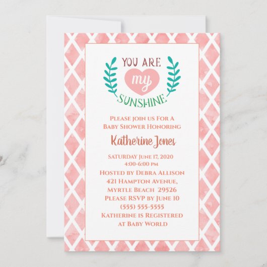 Koraal Je bent mijn Sunshine Baby shower Kaart (Voorkant)